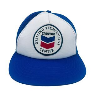 Vtg Chevron Drilling Technology Center Snapback Trucker Hat Cap Blue